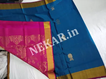 Picture of Borderless Dark Blue and Dark Pink Kalamkari Uppada Soft Silk Saree