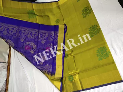 Picture of Borderless Mehandi Green and Dark Blue Kalamkari Uppada Soft Silk Saree