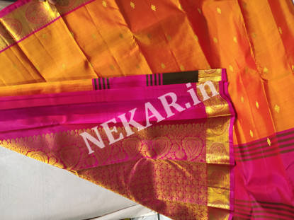 Picture of Orange and Pink Double Warp Wedding Silk Saree