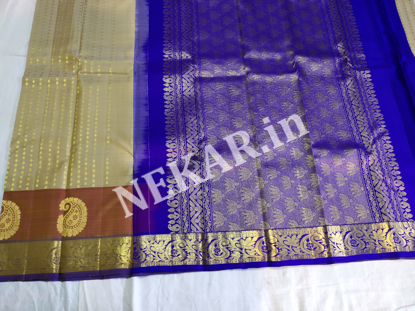 Picture of Half White and Blue Double Warp Wedding Silk Saree