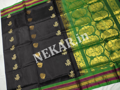 Picture of Black and Green Soft Silk Saree