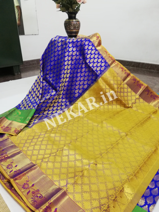 Picture of Blue and Gold Bridal Kancheepuram Handloom Silk Saree