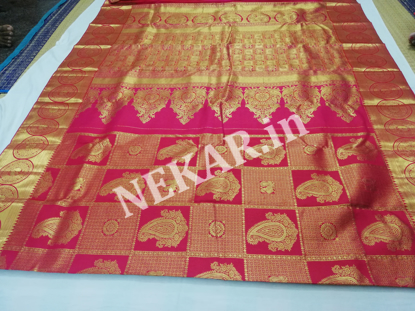 Picture of Checkered Red Bridal Kancheepuram Handloom Silk Saree