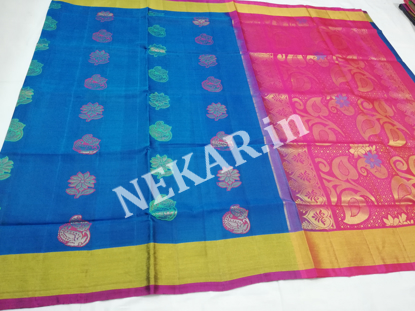 Picture of Blue and Pink Meenamkari Soft Silk Saree