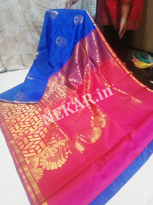 Picture of Blue and Pink Uppada Soft Silk Saree