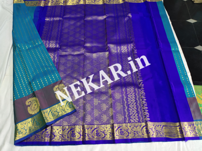 Picture of Blue and Dark Blue Double Warp Wedding Silk Saree