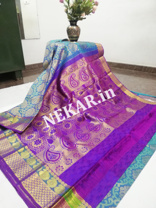 Picture of Blue and Navy Blue Bridal Kancheepuram Handloom Silk Saree