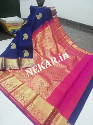 Picture of Blue and Pink Double Warp Wedding Silk Saree