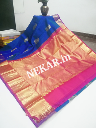 Picture of Blue and Pink Double Warp Wedding Silk Saree