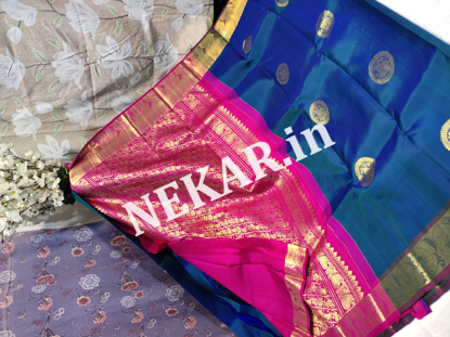 Picture of Blue and Pink Kancheepuram Double Warp Wedding Silk Saree