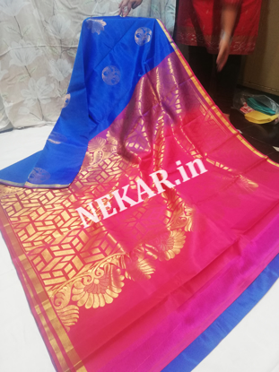 Picture of Blue and Pink Uppada Soft Silk Saree