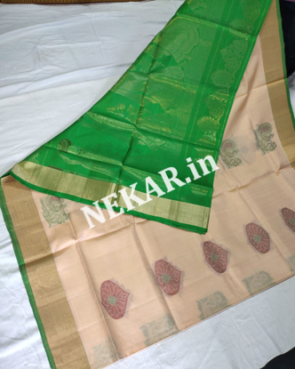 Picture of Borderless Cream and Green Kalamkari Uppada Soft Silk Saree