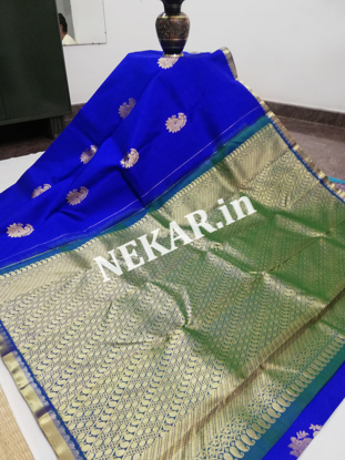 Picture of Borderless Blue and Green Pure Soft Silk Saree