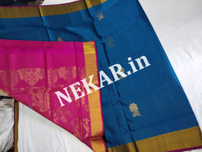 Picture of Borderless Dark Blue and Dark Pink Kalamkari Uppada Soft Silk Saree