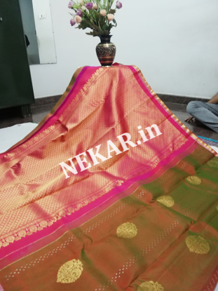 Picture of Borderless Double Shade Green and Pink Pure Soft Silk Saree