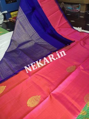 Picture of Borderless Peach and blue Soft Silk Saree