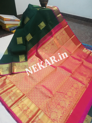 Picture of Bottle Green and Pink Double Warp Wedding Silk Saree