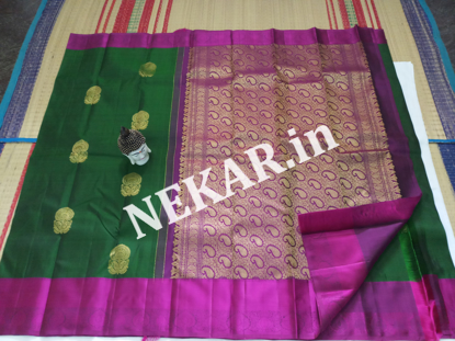 Picture of Bottle Green and Purple Double Warp Wedding Silk Saree