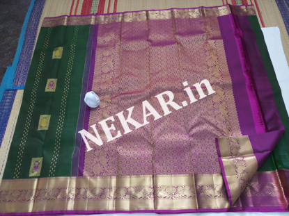 Picture of Bottle Green and Purple Double Warp Wedding Silk Saree