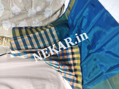 Picture of Checkered Blue Cream Uppada Soft Silk Saree