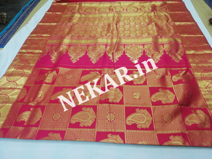 Picture of Checkered Red Bridal Kancheepuram Handloom Silk Saree