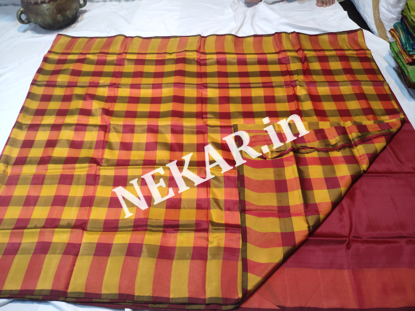 Picture of Checkered Red Yellow Uppada Soft Silk Saree