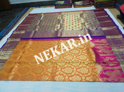 Picture of Gold and Blue Bridal Kancheepuram Handloom Silk Saree - copy