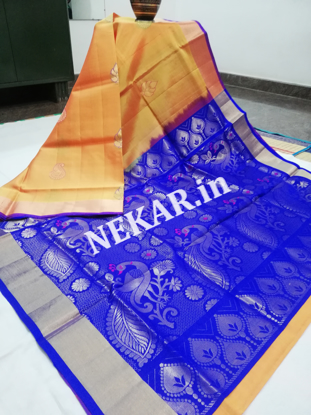 Picture of Gold and Blue Meenamkari Soft Silk Saree