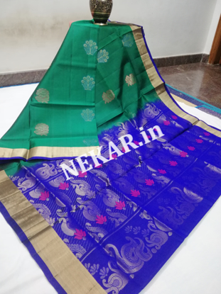 Picture of Green and Blue Meenamkari Soft Silk Saree