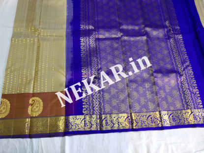 Picture of Half White and Blue Double Warp Wedding Silk Saree