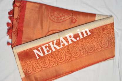 Picture of Half White and Red Banaras Silk Saree