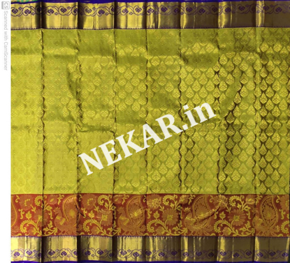 Picture of Mehandi Green and Blue Bridal Kancheepuram Handloom Silk Saree