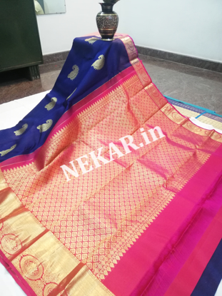 Picture of Navy Blue and Pink Double Warp Silk Saree