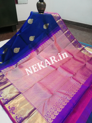 Picture of Navy Blue and Pink Double Warp Silk Saree