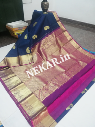 Picture of Navy Blue and Purple Double Warp Wedding Silk Saree