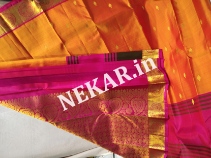 Picture of Orange and Pink Double Warp Wedding Silk Saree