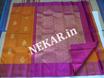 Picture of Orange and Pink Double Warp Wedding Silk Saree