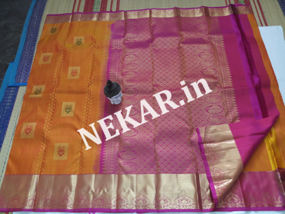 Picture of Orange and Pink Double Warp Wedding Silk Saree