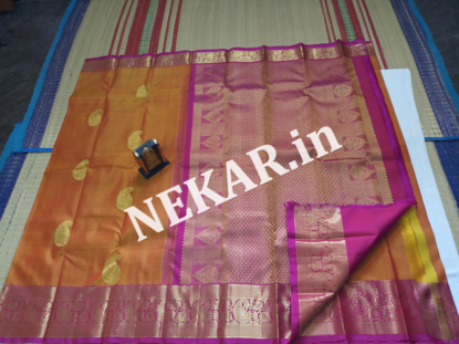 Picture of Orange and Pink Double Warp Wedding Silk Saree