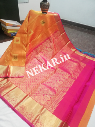 Picture of Orange and Pink Double Warp Wedding Silk Saree