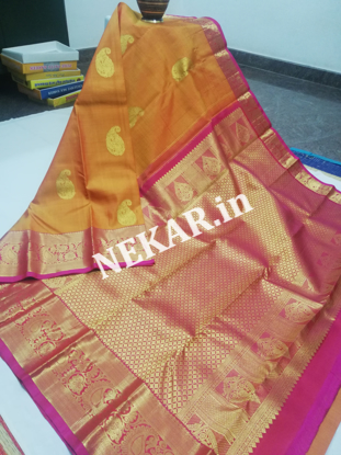 Picture of Orange and Pink Double Warp Wedding Silk Saree