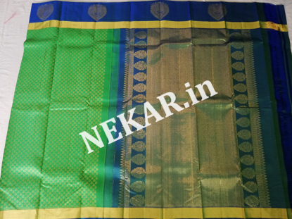 Picture of Parrot Green and Blue Bridal Kancheepuram Handloom Silk Saree