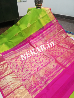 Picture of Parrot Green and Pink Double Warp Silk Saree