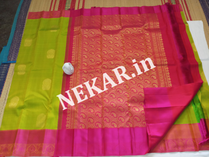 Picture of Parrot Green and Pink Double Warp Silk Saree