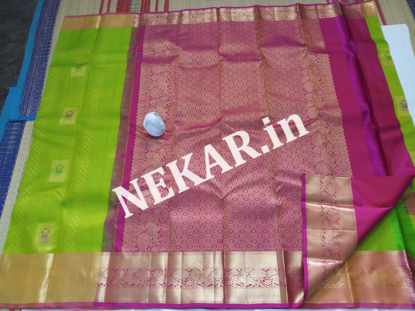 Picture of Parrot Green and Pink Double Warp Wedding Silk Saree