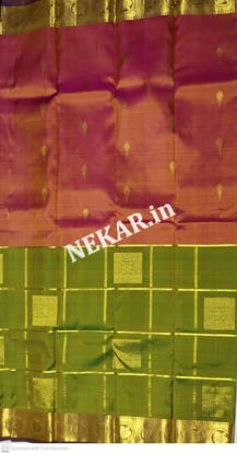 Picture of Peach Pink and Mehandi Green Half and Half Kancheepuram Handloom Silk Saree