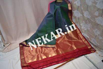 Picture of Peacock Green and Red Banaras Silk Saree