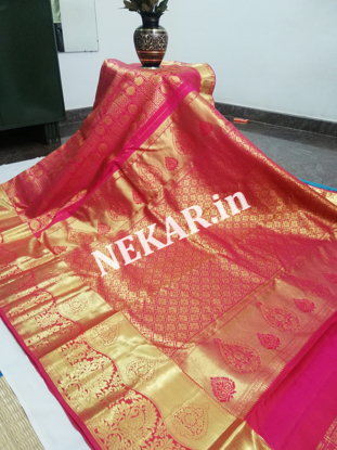 Picture of Pink Bridal Kancheepuram Handloom Silk Saree