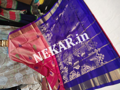 Picture of Pink and Blue Half-n-Half Uppada Soft Silk Saree