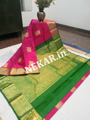 Picture of Pink and Green Double Warp Wedding Silk Saree